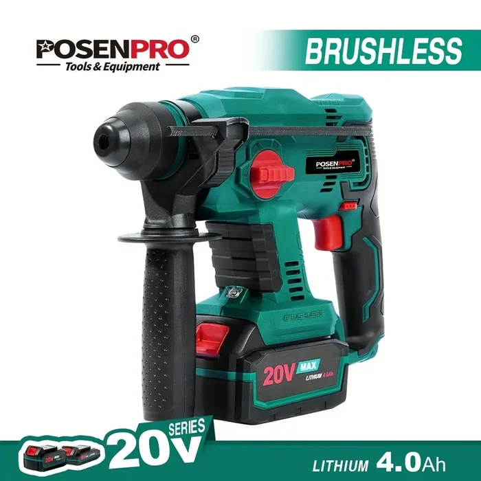 1 Set Brushless Electric Rotary Hammer, Cordless Hammer, 4 Function Hammering Machine, Drilling Concrete Tool, 1pc 20V 4000mAh Li-ion Battery