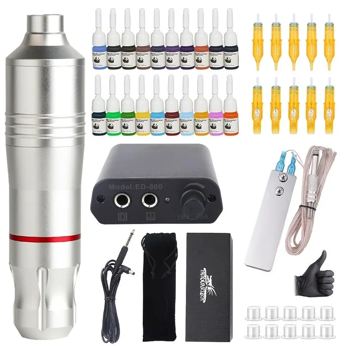 1 Set Tattoo Pen Kit, Tattoo Kit For Beginners, Come With 20 Different Colors Of Tattoo Ink, Rotary Tattoo Machine With Power Supply