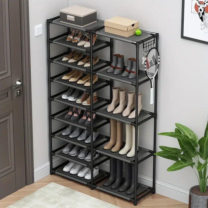 1pc Assembled Shoe Rack, Multi-layer Double Row Shoe Rack, Shoes Storage Shelf, Floor Standing Shoe Shelf, Large Capacity Shoe Rack Organizer For Family, Wardrobe Bedroom Hallway Living Room Shoes Storage Organizer