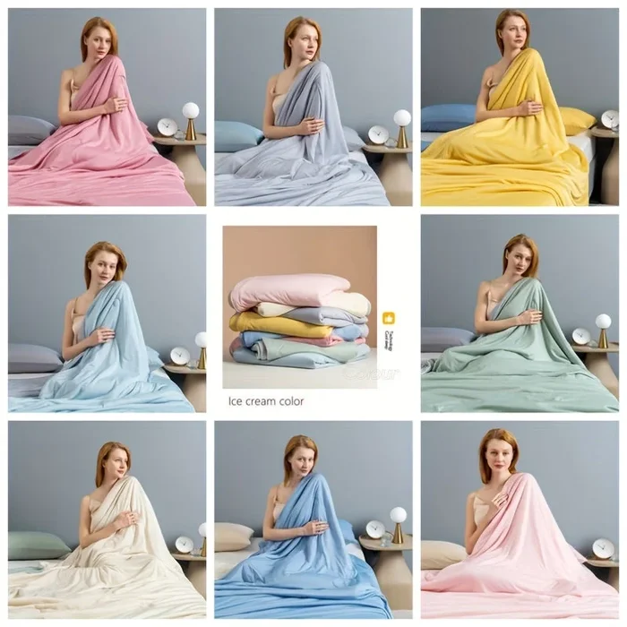 1pc Breathable and Skin-Friendly Summer Quilt with Silk Texture – Perfect for Bedroom, Guest Room, and Student Dormitory
