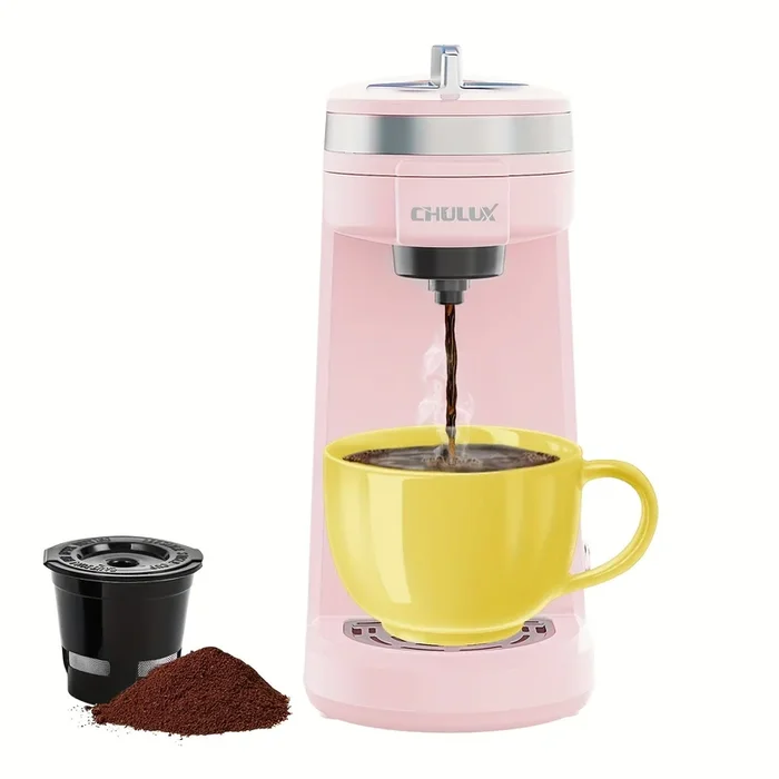 1pc, CHULUX Single Serve Coffee Maker, Pink Capsule Coffee Maker, With Reusable Filter, One Button Operation With Auto Shut-Off For Coffee And Tea With 5 To 12 Ounce, Coffee Tools, Coffee Accessories