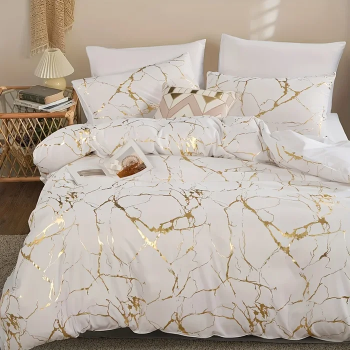 2/3pcs, Bronzing Marble Print Down Comforter Set, Thickened Warm Quilt Core (comforter*1+Pillowcase*1/2, Without Core), Soft And Comfortable, Hotel Home Bedding, Available In All Seasons