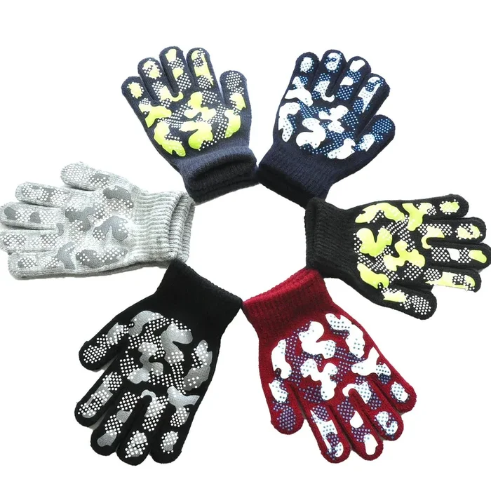 2pairs Kids Full Finger Gloves Knitted Stretch Non-slip Warm Windproof Gloves Winter For Boys And Girls