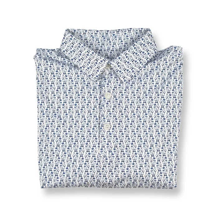 Albatross Polo – White w/ All-Over Golf Pattern – Bald Head Blues