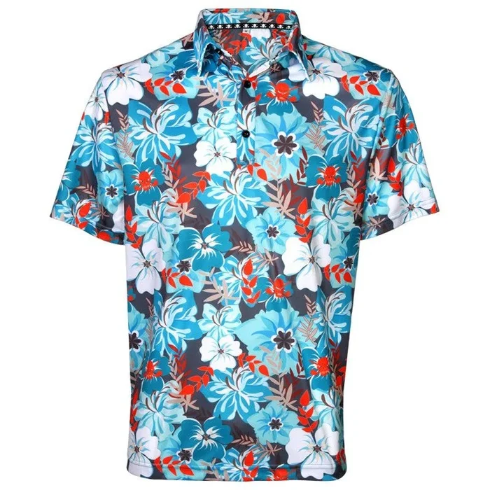 Aloha Hawaiian Golf Shirt | Teal / Orange