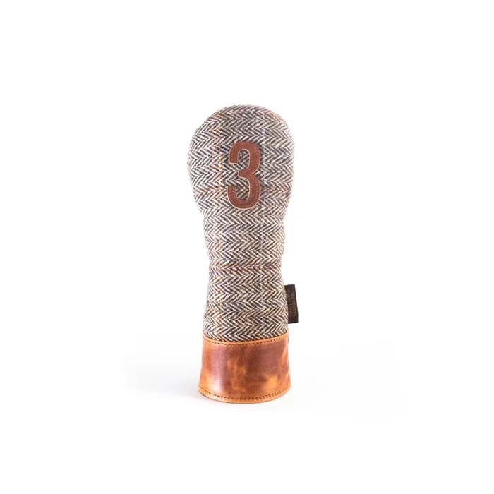 Americana Edition Harris Tweed and leather golf Headcover in brown Herringbone 3 wood