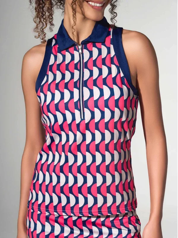 Ava Sleeveless Women’s Golf & Tennis Polo Top – Geo Print/Ink