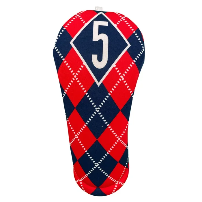 BeeJos: Golf Head Cover – Navy and Red Argyle Print (5 Fairway) SALE
