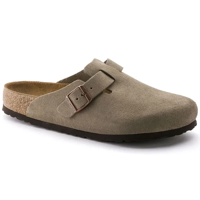 Birkenstock Boston Suede Soft Footbed Slip-Ons – Taupe
