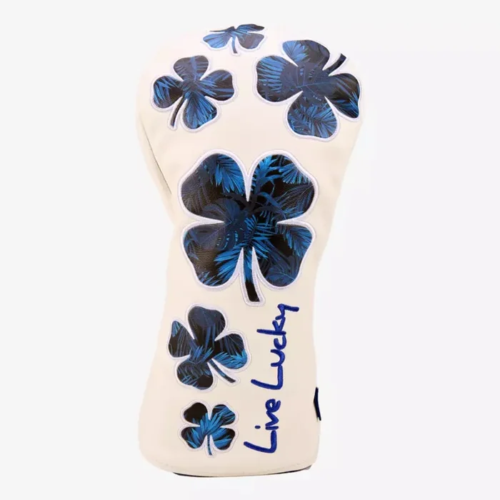 Black Clover Live Lucky Driver Headcover – Live Lucky White & Navy Flower Clover