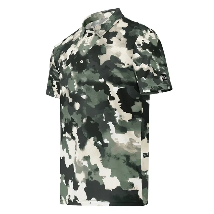 Black Square Golf Camo Abstract Men’s slim fit polo