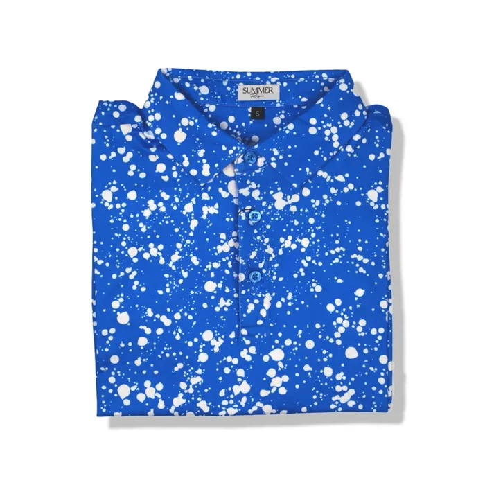 Blue Paint Splatter Performance Polo – Summer Rayne