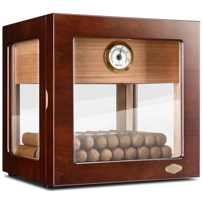 Cedar Wood Glass-Top Cigar Humidor