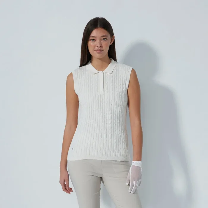 Daily Sports: Women’s Madelene Cable Knit Sleeveless Polo Shirt- White