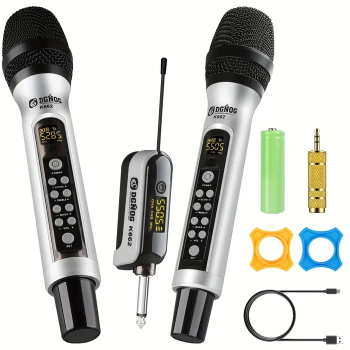 Dual Echo Wireless Microphone For Karaoke UHF 2 Channel Metal Cordless Handheld Mic System 2362.2inch For Singing Wedding Party Church