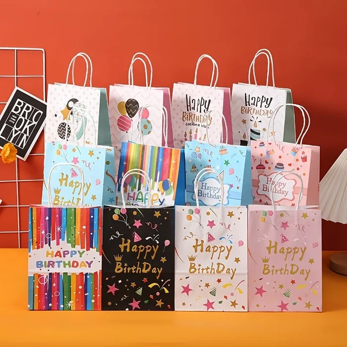 Foldable Paper Bag 12pcs Set, Birthday Gift Bags Party Favor Candy Packaging Bag Return Gift Bag
