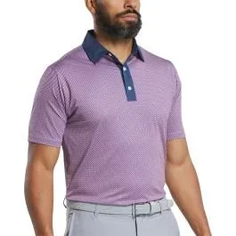 FootJoy Lattice Lisle Golf Polo – Dark Denim/Pink Lemonade/Skyway