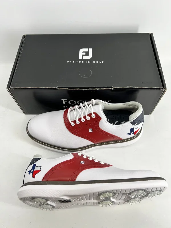 Footjoy Myjoys Traditions Series Golf Shoes White Red Blue Texas 8.5 Medium