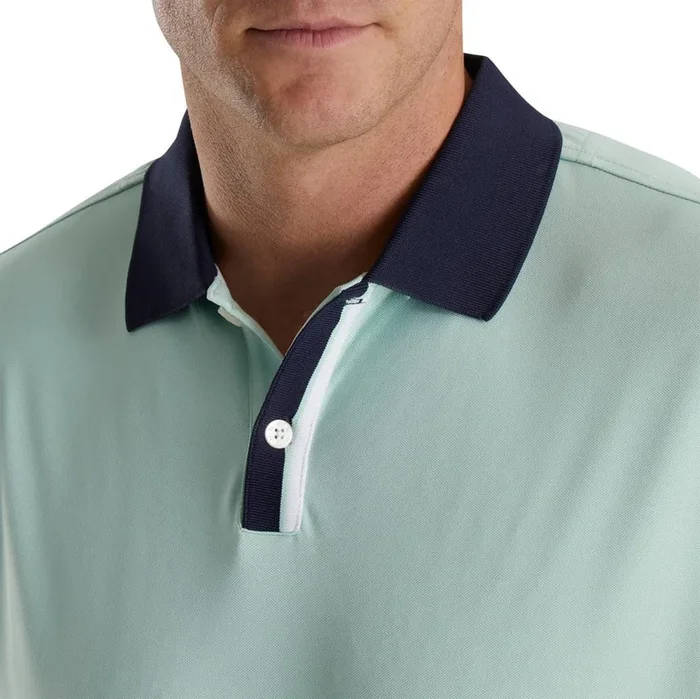 FootJoy Solid Stretch Pique with Stripe Placket Knit Collar Golf Polo