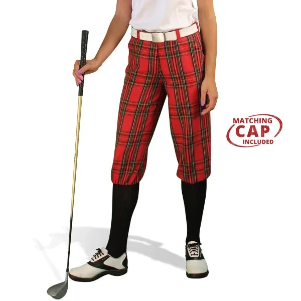 Golf Knickers: Ladies ‘Par 5’ Plaid Golf Knickers & Cap – Royal Stewart