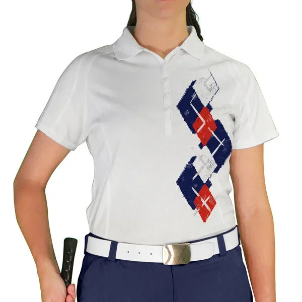 Golf Knickers: Ladies Argyle Paradise Golf Shirt – Navy/Red/White