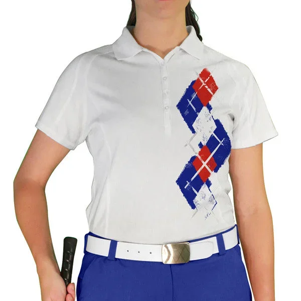 Golf Knickers: Ladies Argyle Paradise Golf Shirt – Royal/Red/White