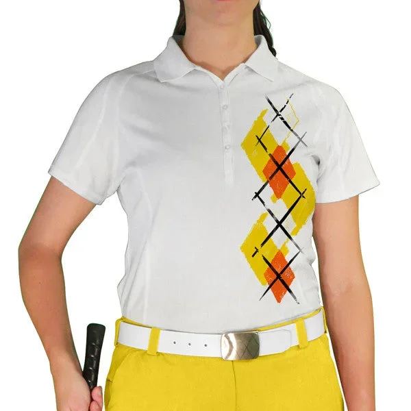 Golf Knickers: Ladies Argyle Paradise Golf Shirt – Yellow/Orange/White