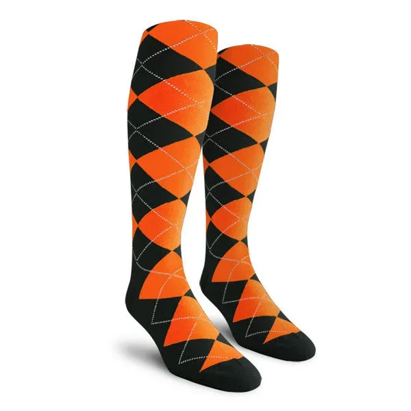 Golf Knickers: Ladies Over-The-Calf Argyle Socks – Black/Orange