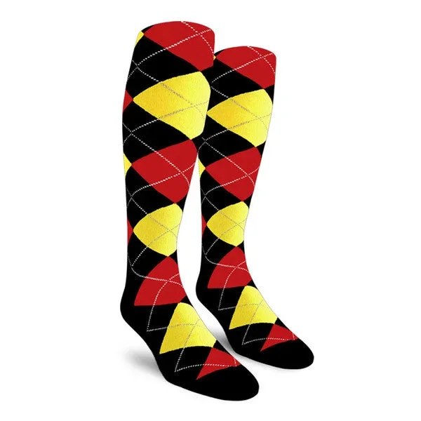 Golf Knickers: Ladies Over-The-Calf Argyle Socks – Black/Yellow/Red