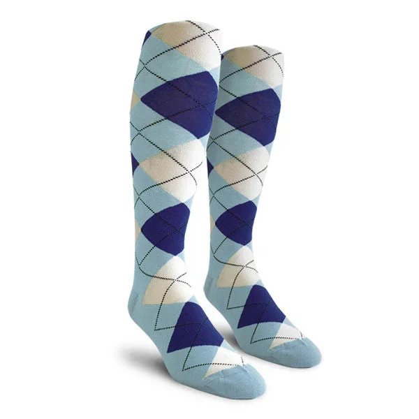 Golf Knickers: Ladies Over-The-Calf Argyle Socks – Light Blue/Royal/White