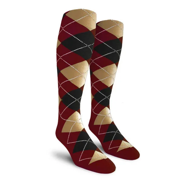 Golf Knickers: Ladies Over-The-Calf Argyle Socks – Maroon/Black/Khaki