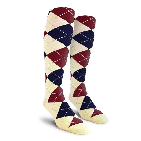 Golf Knickers: Ladies Over-The-Calf Argyle Socks – Natural/Navy/Maroon