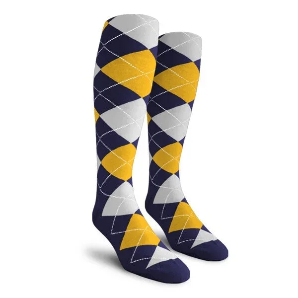 Golf Knickers: Ladies Over-The-Calf Argyle Socks – Navy/Gold/White