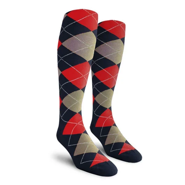 Golf Knickers: Ladies Over-The-Calf Argyle Socks – Navy/Taupe/Red