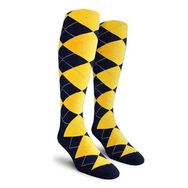 Golf Knickers: Ladies Over-The-Calf Argyle Socks – Navy/Yellow