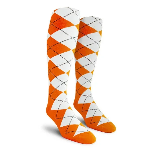 Golf Knickers: Ladies Over-The-Calf Argyle Socks – Orange/White