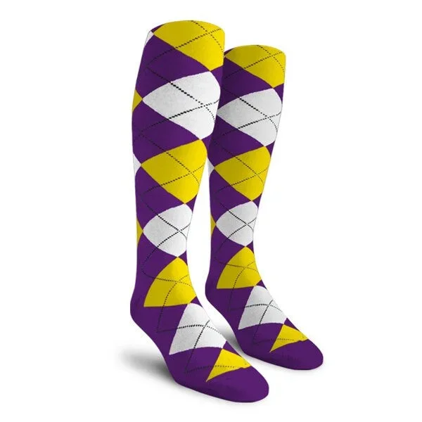 Golf Knickers: Ladies Over-The-Calf Argyle Socks – Purple/Yellow/White