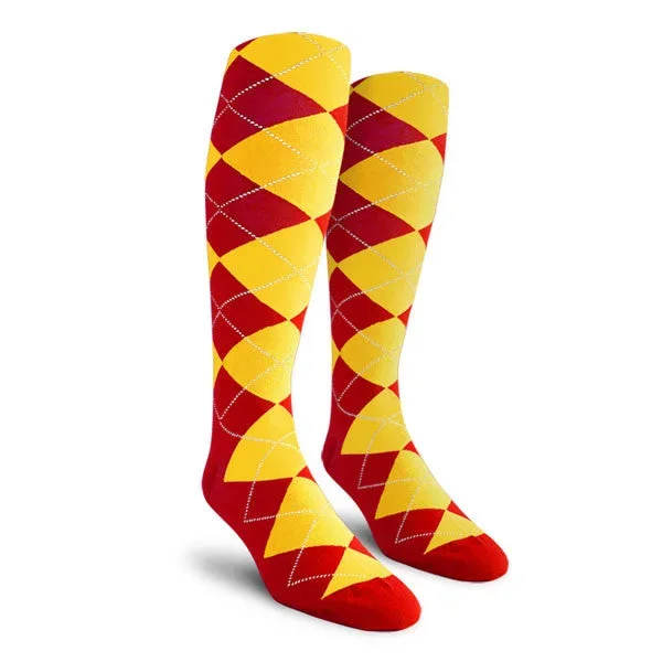 Golf Knickers: Ladies Over-The-Calf Argyle Socks – Red/Yellow