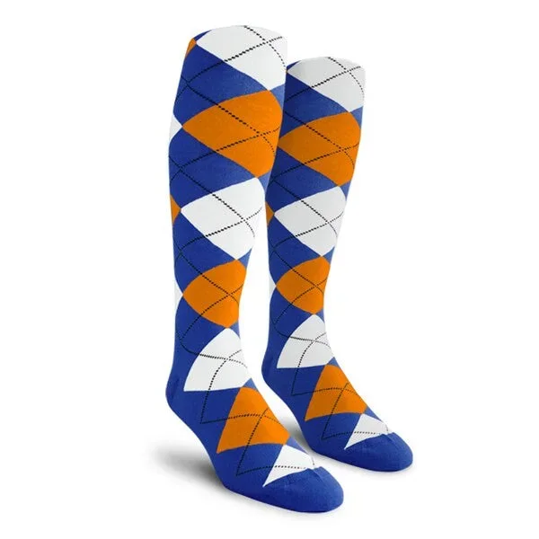 Golf Knickers: Ladies Over-The-Calf Argyle Socks – Royal/Orange/White