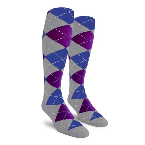 Golf Knickers: Ladies Over-The-Calf Argyle Socks – Taupe/Purple/Royal