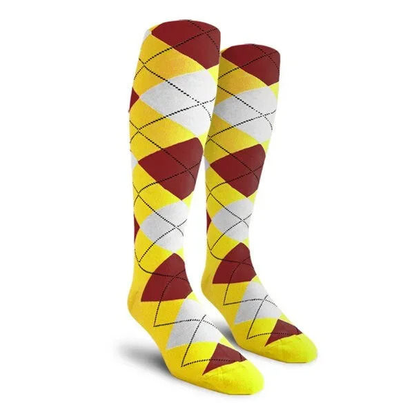 Golf Knickers: Ladies Over-The-Calf Argyle Socks – Yellow/Maroon/White