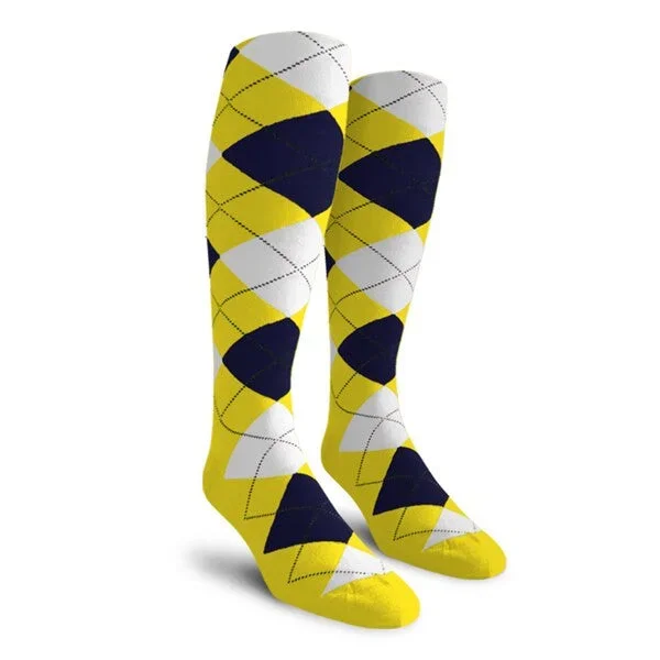 Golf Knickers: Ladies Over-The-Calf Argyle Socks – Yellow/Navy/White