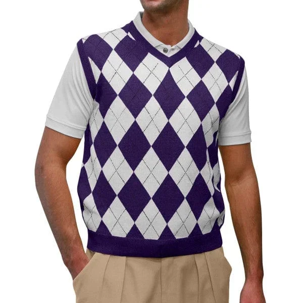 Golf Knickers: Men’s Argyle Sweater Vest – Purple/White