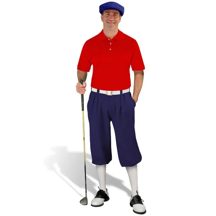 Golf Knickers: Men’s Classic Golf Outfit – Navy, White & Red