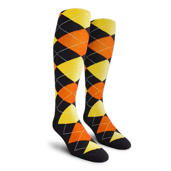 Golf Knickers: Men’s Over-The-Calf Argyle Socks – Black/Orange/Yellow