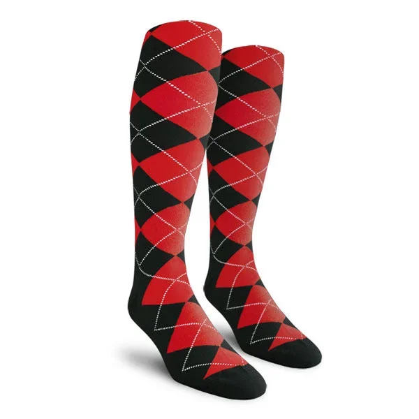 Golf Knickers: Men’s Over-The-Calf Argyle Socks – Black/Red