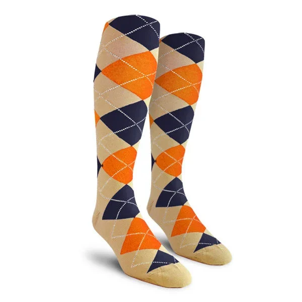 Golf Knickers: Men’s Over-The-Calf Argyle Socks – Khaki/Orange/Navy