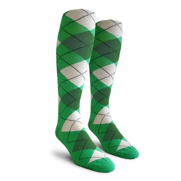 Golf Knickers: Men’s Over-The-Calf Argyle Socks – Lime/Dark Green/White