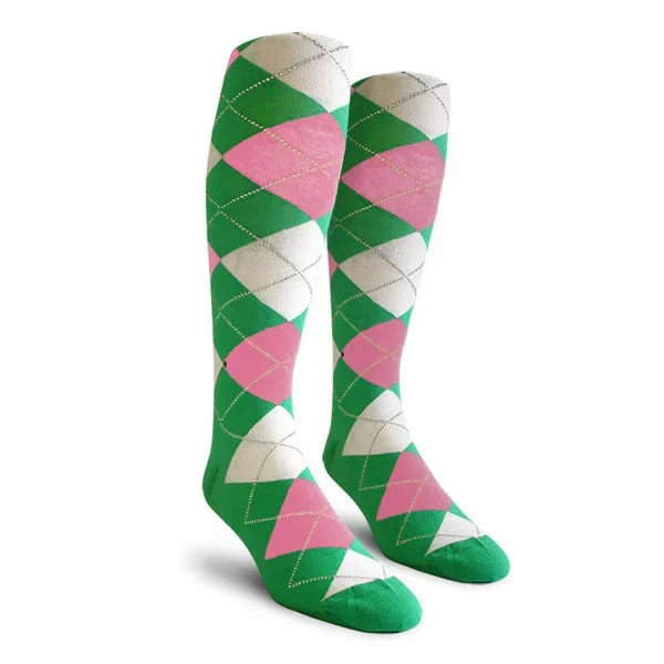Golf Knickers: Men’s Over-The-Calf Argyle Socks – Lime/Pink/White