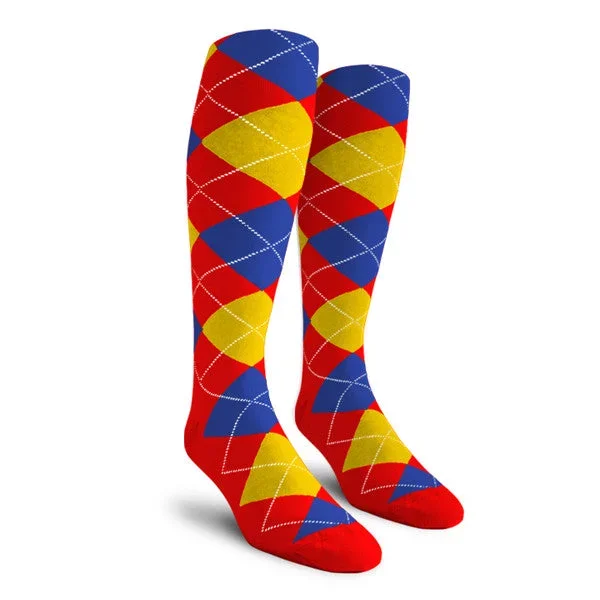 Golf Knickers: Men’s Over-The-Calf Argyle Socks – Red/Yellow/Royal